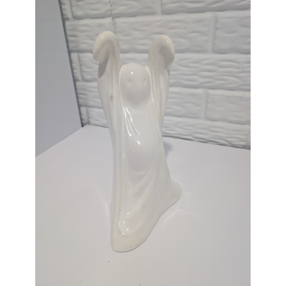 Vintage White Ceramic Ghost Handmade Halloween Decor Glossy Glaze Floating Ghost